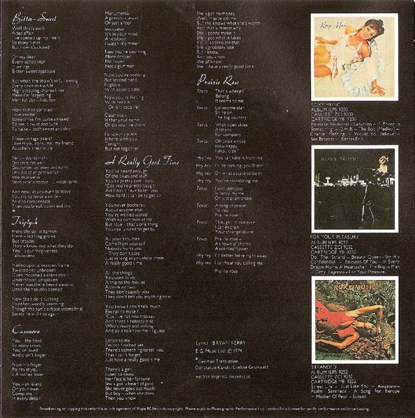 LP Inner Sleeve (other side), Roxy Music - Country Life